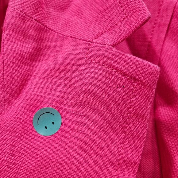 Talbots Womens 100% Linen Blazer Jacket Pink 3/4 Sleeves Open Front Barbiecore - Picture 8 of 13